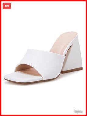 Women's Heeled Mules Square Open Toe Block Heel Faux Leather Slip On Sandals